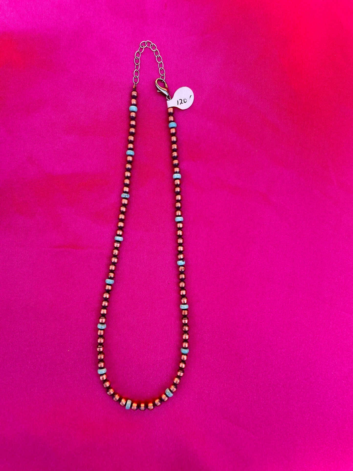 97.  Copper and Turquoise Navajo Pearl Style Necklace