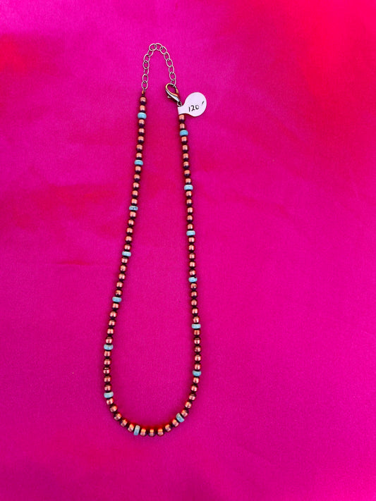 97.  Copper and Turquoise Navajo Pearl Style Necklace