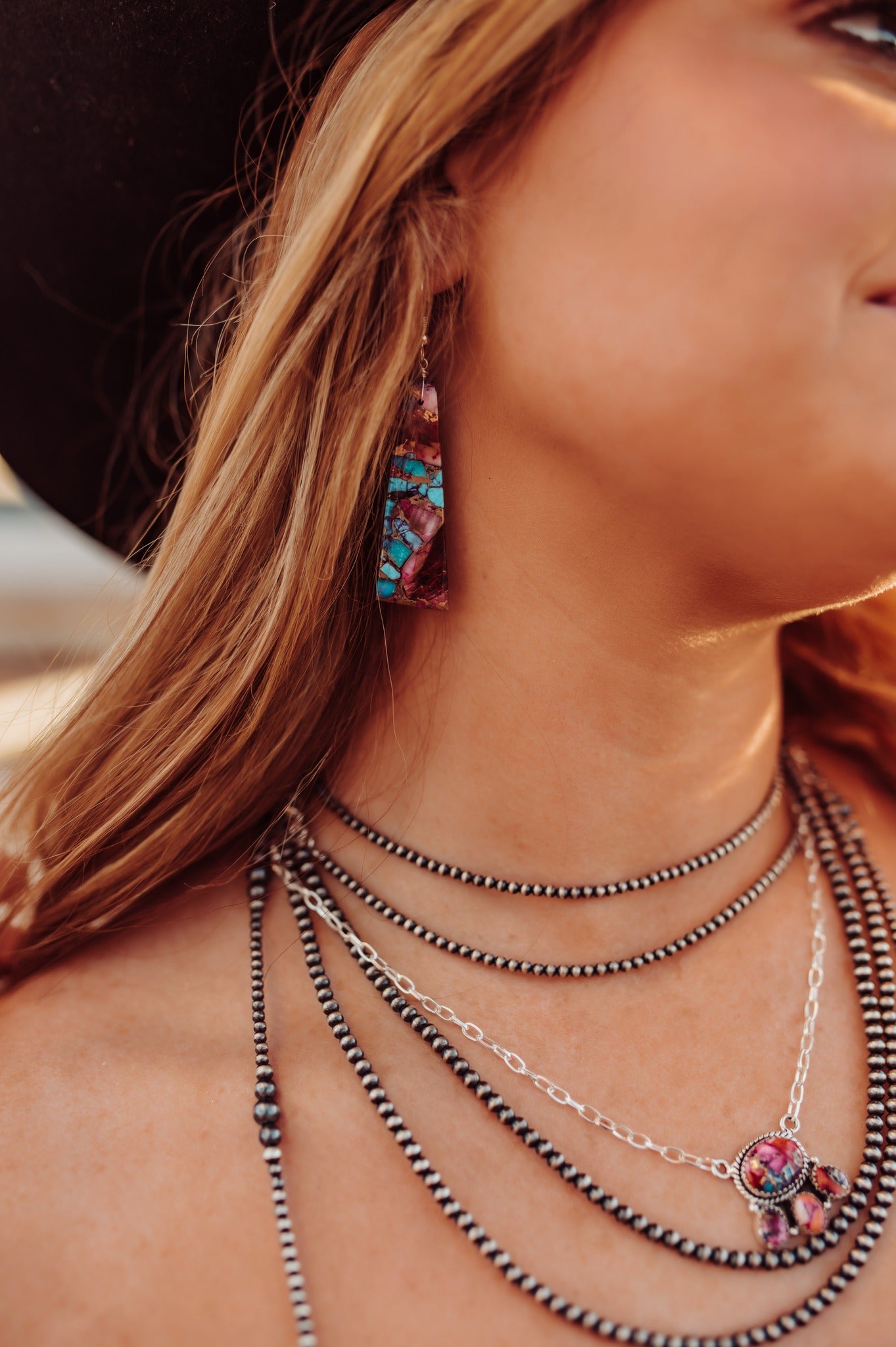 64. Pink Dahlia Slab Earrings