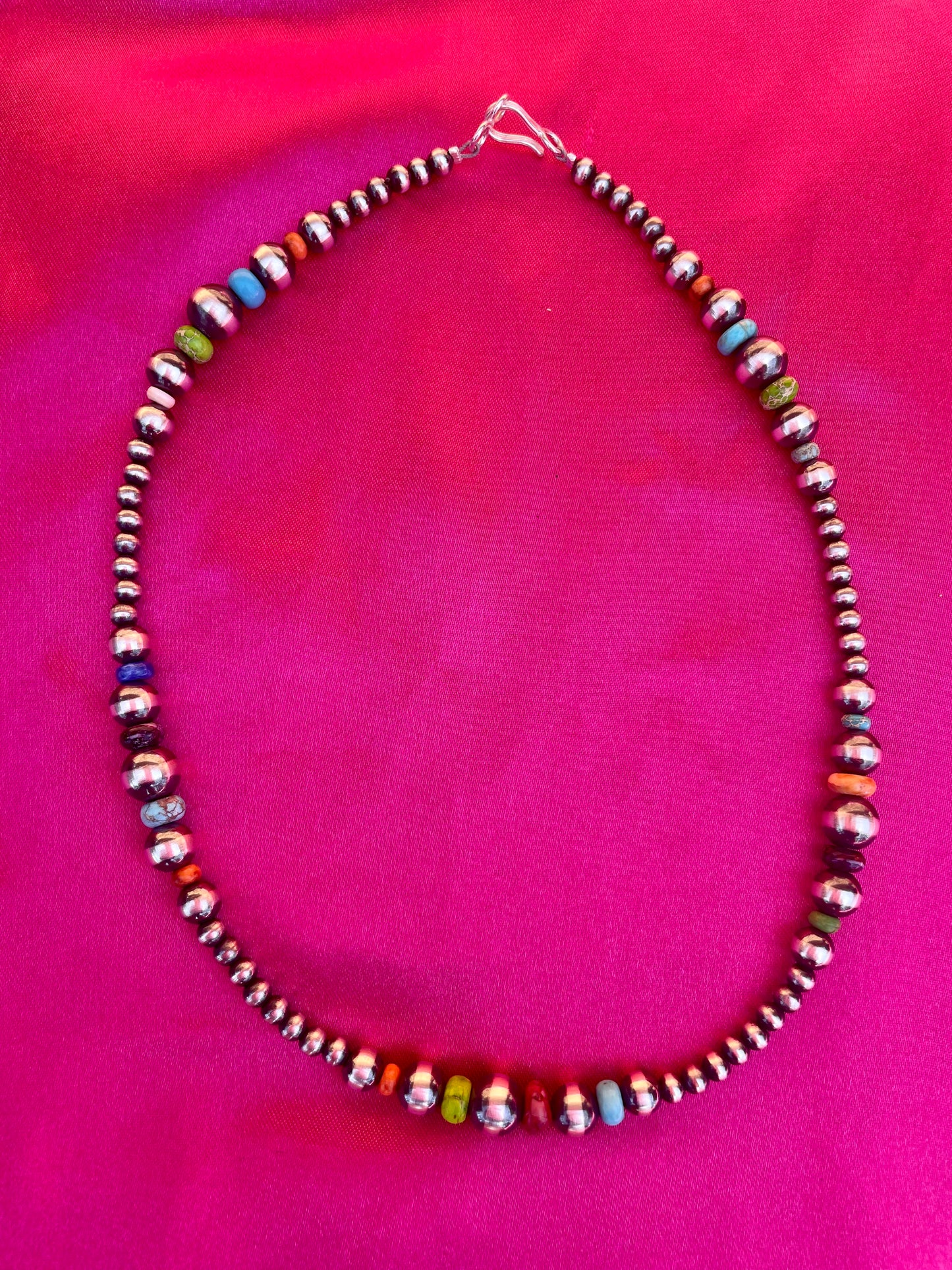 16 inch Multi-Color Sterling Silver Pearl Necklace