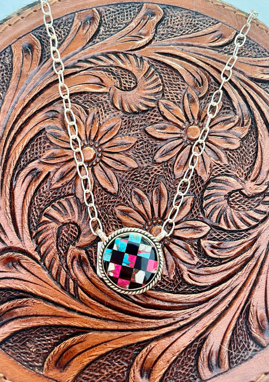 105. Cotton Candy and Black Onyx checker Necklace