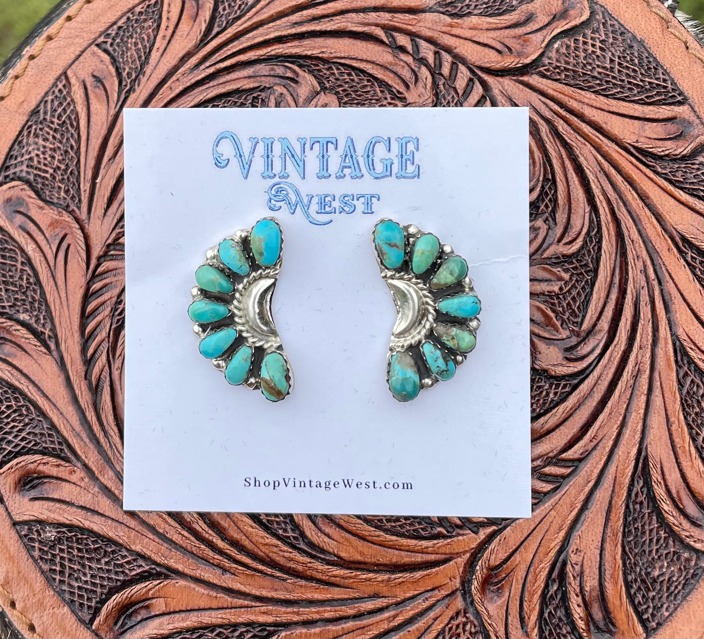 Green Cluster Moon Earrings