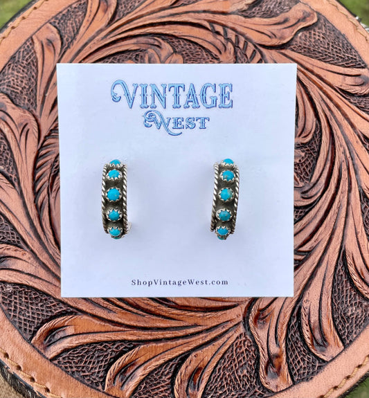 88. Sterling Silver and Turquoise half-hoops