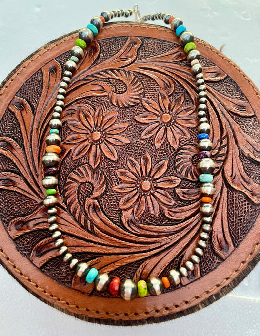 16 inch Multi-Color Sterling Silver Pearl Necklace