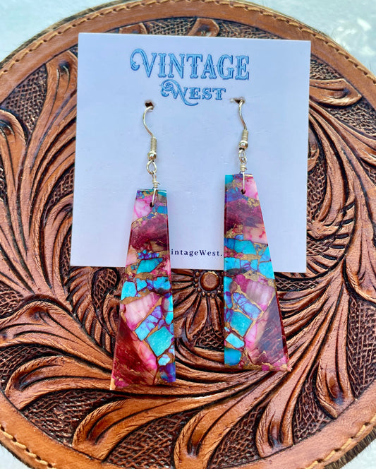 Pink Dahlia Slab Earrings