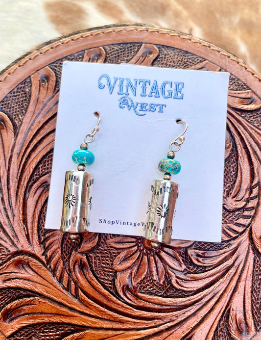 Cylinder Stamped Dangle earrings.