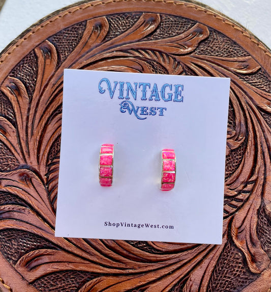 Pink Opal Hoop Earrings