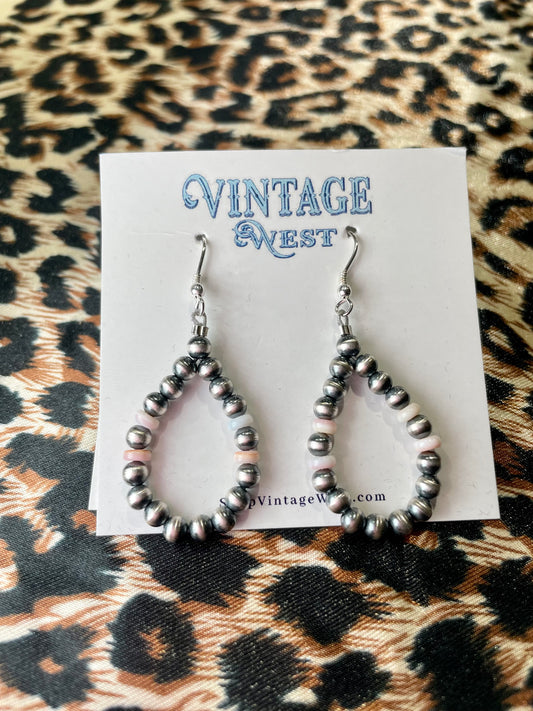 Dainty Navajo Pearl and Pink Conch Hoops