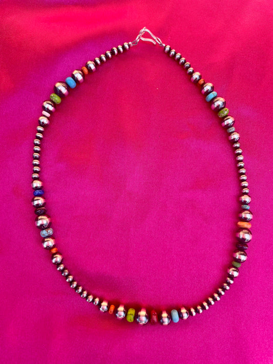 16 inch Multi-Color Sterling Silver Pearl Necklace