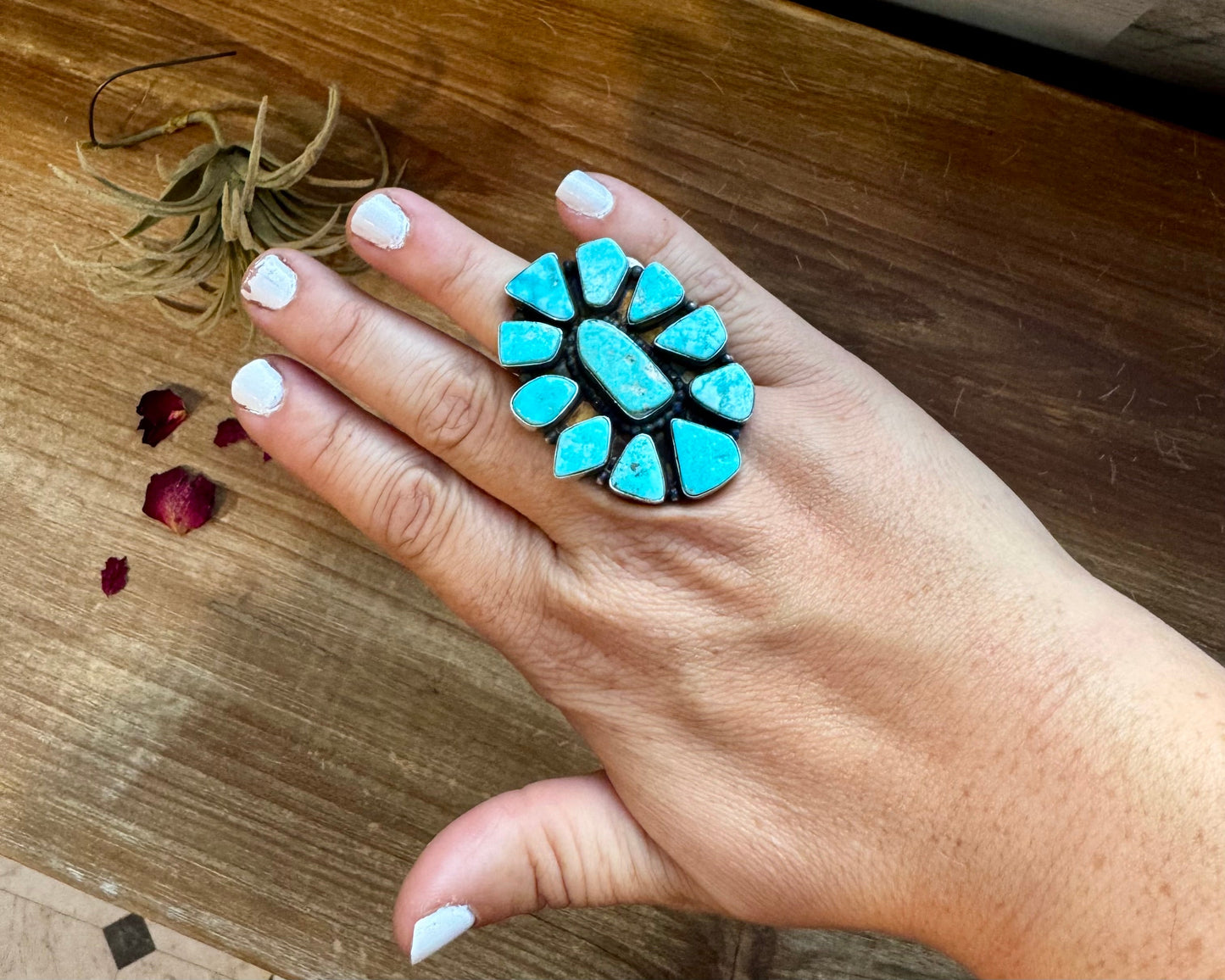 Big ring- size 7.5- Sonoran turquoise ring and sterling silver