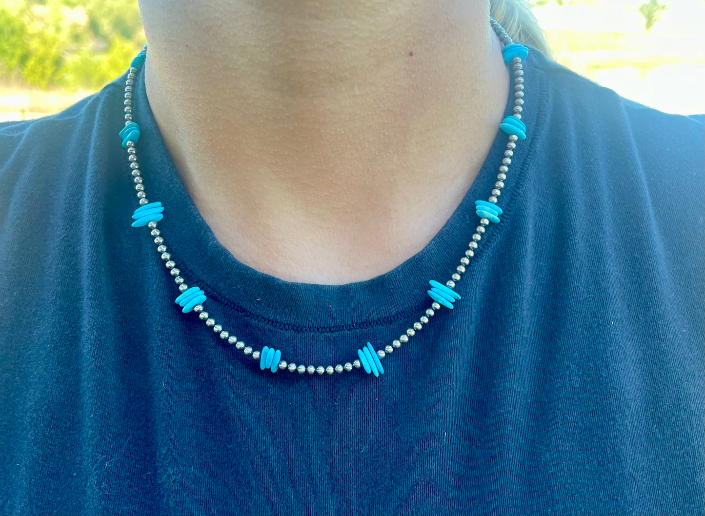134. Navajo Style Pearl with Turquoise Chips