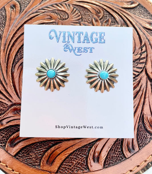 Concho & Turquoise Flower Studs