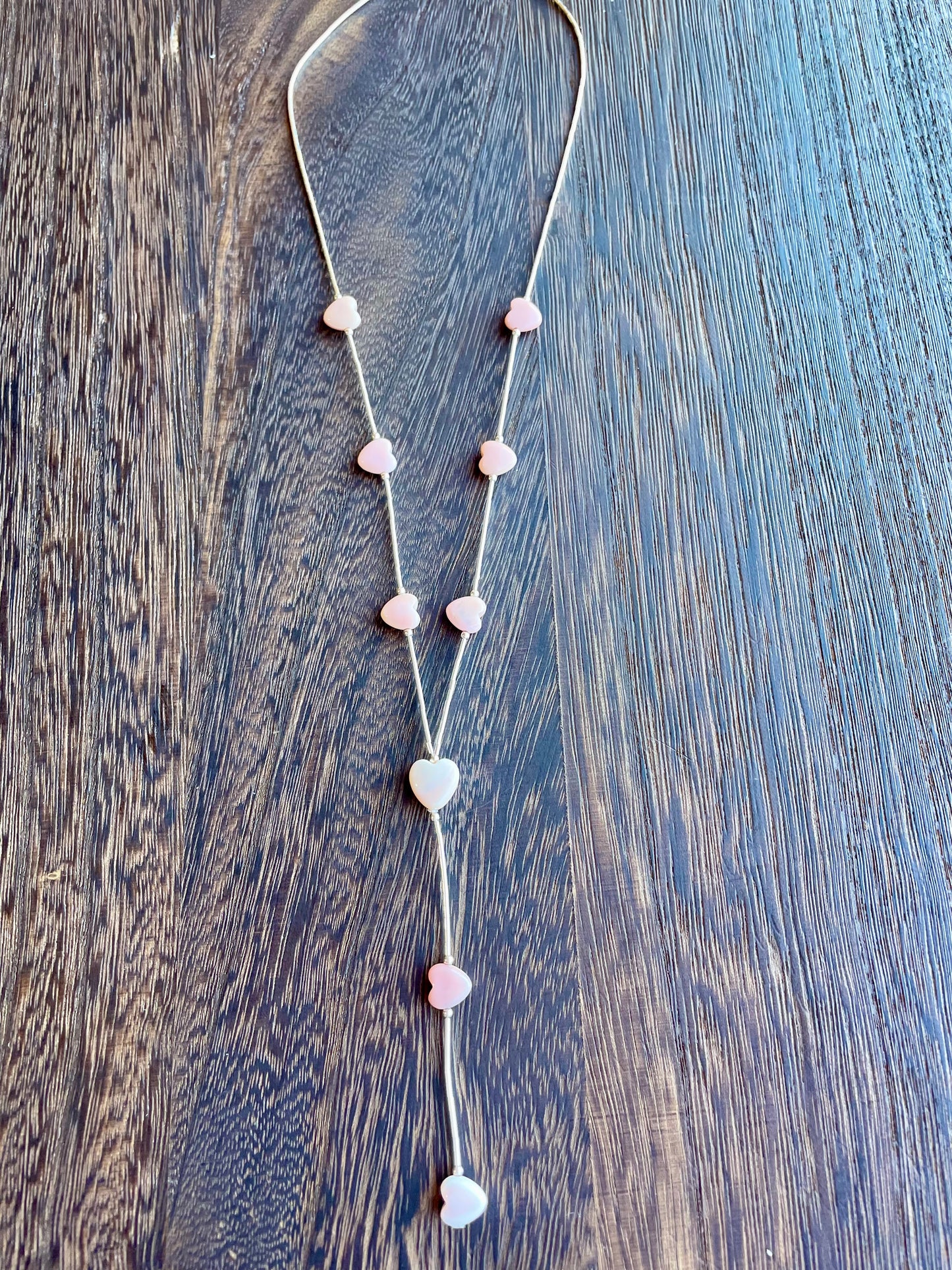 138.Pink Conch Liquid Silver Lariat