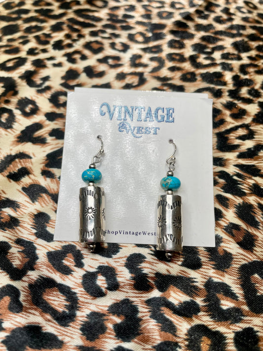 Cylinder Stamped Dangle earrings.