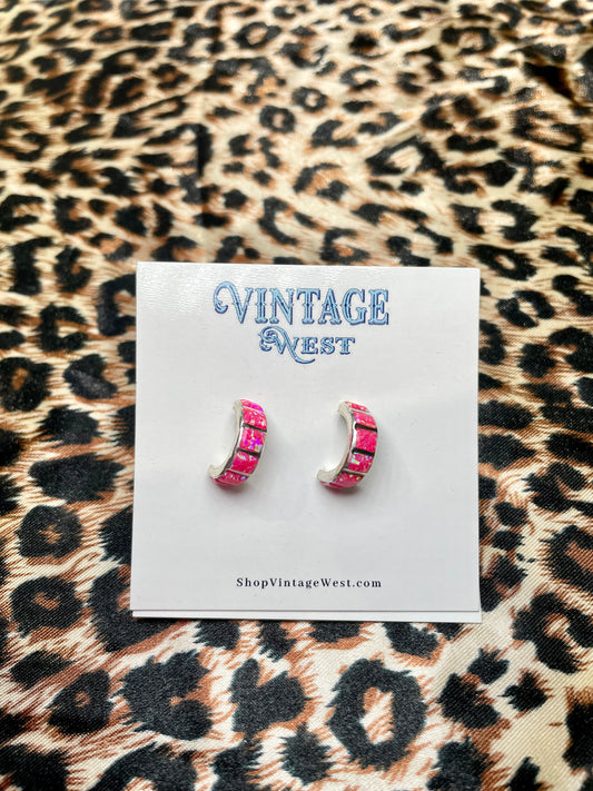 Pink Opal Hoop Earrings