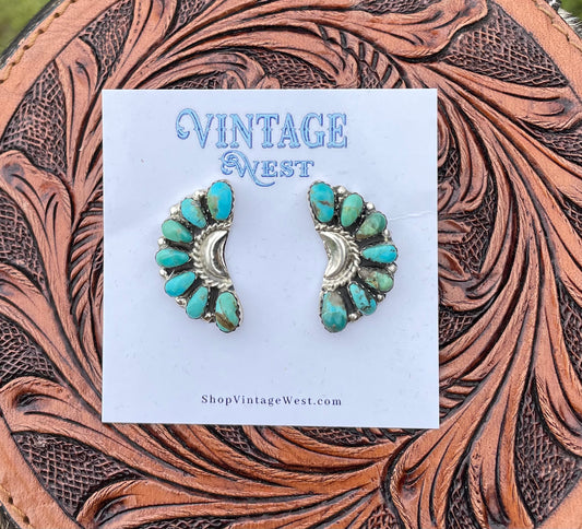 Green Cluster Moon Earrings