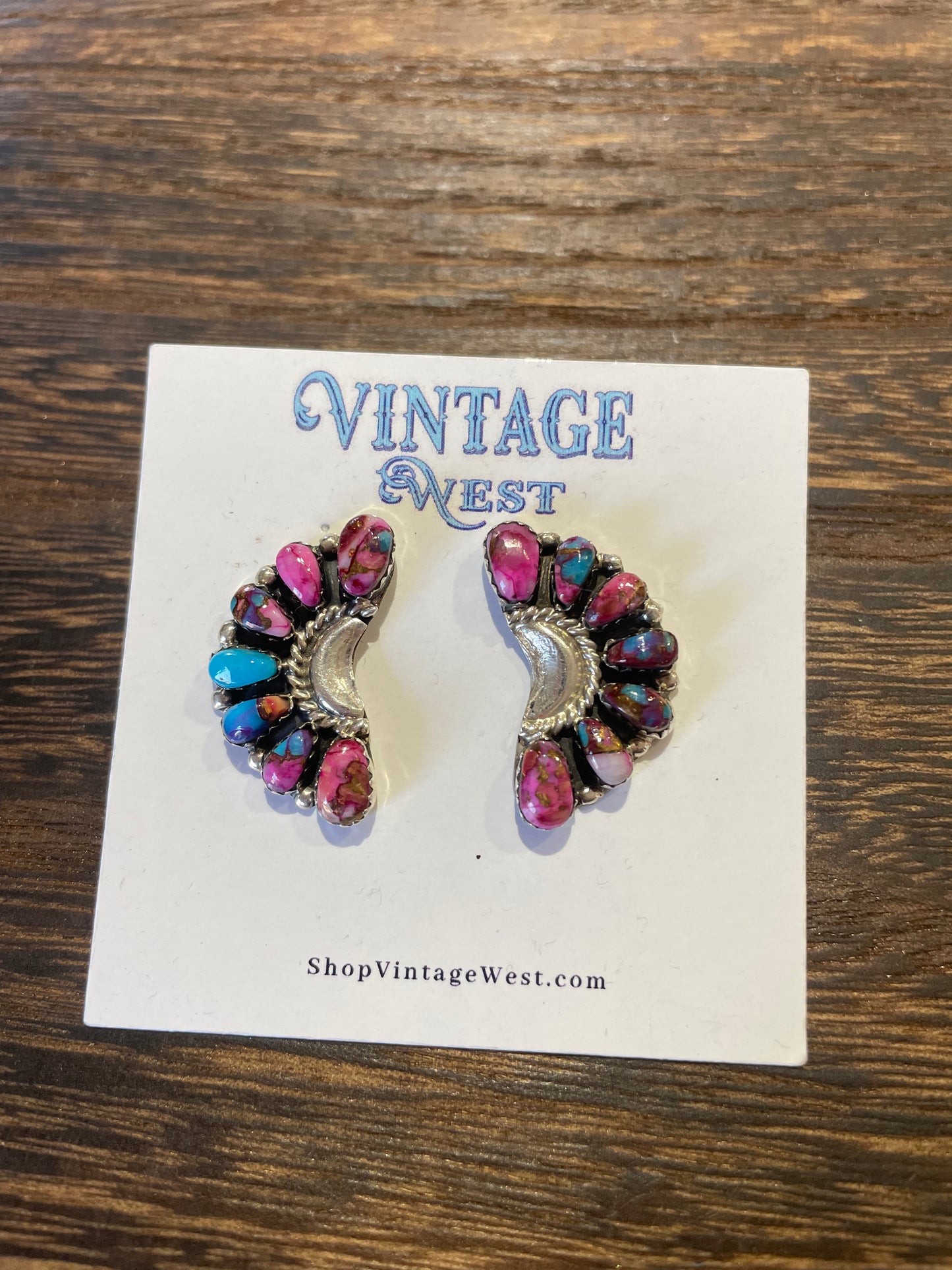 59. Pink Dahlia Half Moon Earrings