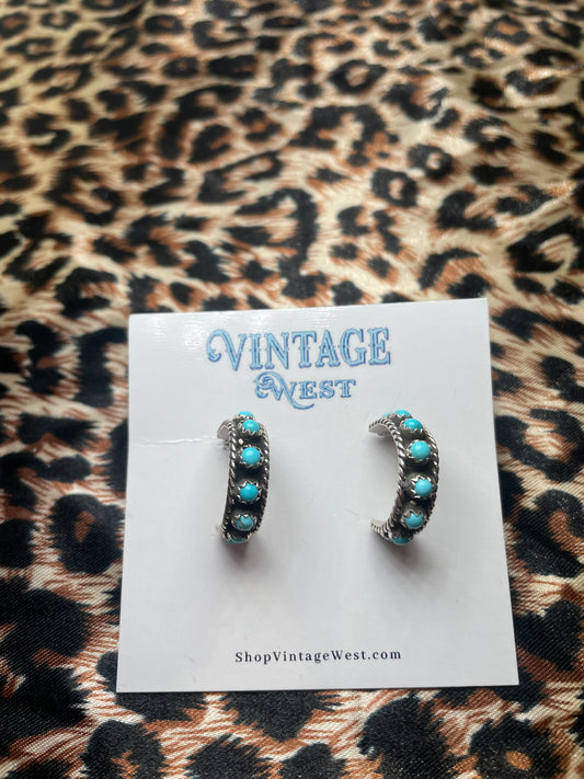 Sterling Silver and Turquoise Hoops